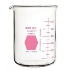 Стакан Гриффина Kimble Colorware 400 мл, низкий, с розовой градуировкой, с носиком, стекло (Артикул 14000P-400)