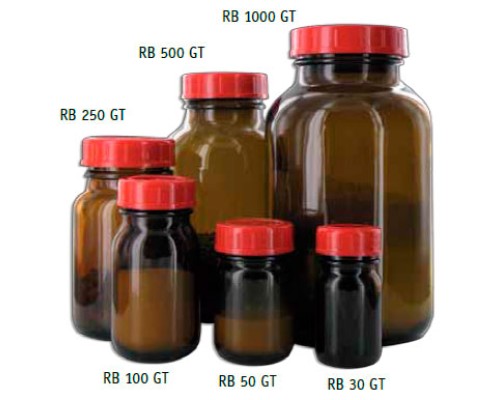 Бутыль для проб Behr RB 50 GT, 50 мл, широкое горло, коричневое стекло, крышка PP, 10 шт/упак