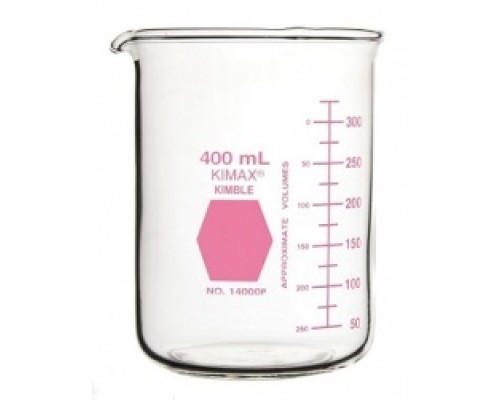 Стакан Гриффина Kimble Colorware 50 мл, низкий, с розовой градуировкой, с носиком, стекло (Артикул 14000P-50)