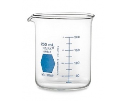 Стакан Гриффина Kimble Colorware 400 мл, низкий, с синей градуировкой, с носиком, стекло (Артикул 14000B-400)